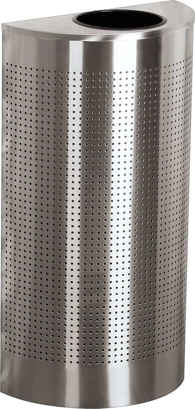 Rubbermaid Half Round Waste Receptacle, 12 Gallon, Silver Metallic, 32"H x 18"W x 9"D (FGSH12EPLSM)