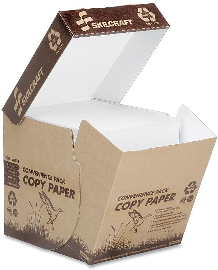 AbilityOne Recycled Copy Paper, 8-1/2 x 11, 2500 Reamless Sheets/Box (7530016110277)