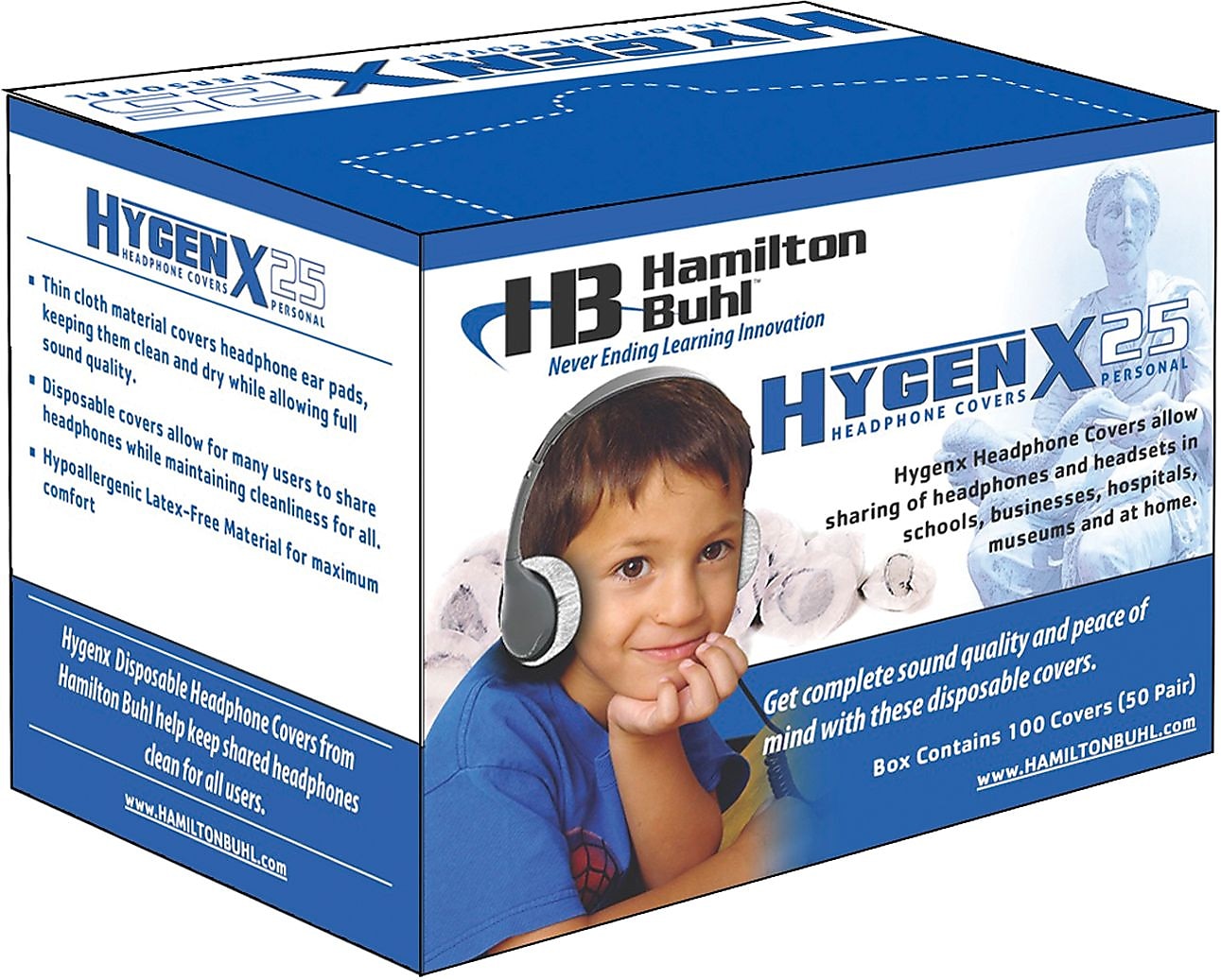 Hamilton Buhl HygenX Disposable Headphone Covers, Black, 50 Pairs/Box (HYGENX25)