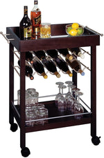 Winsome 33 1/4" x 30" x 18 1/2" Mirror Top Bar Cart With Wine Rack, Dark Espresso