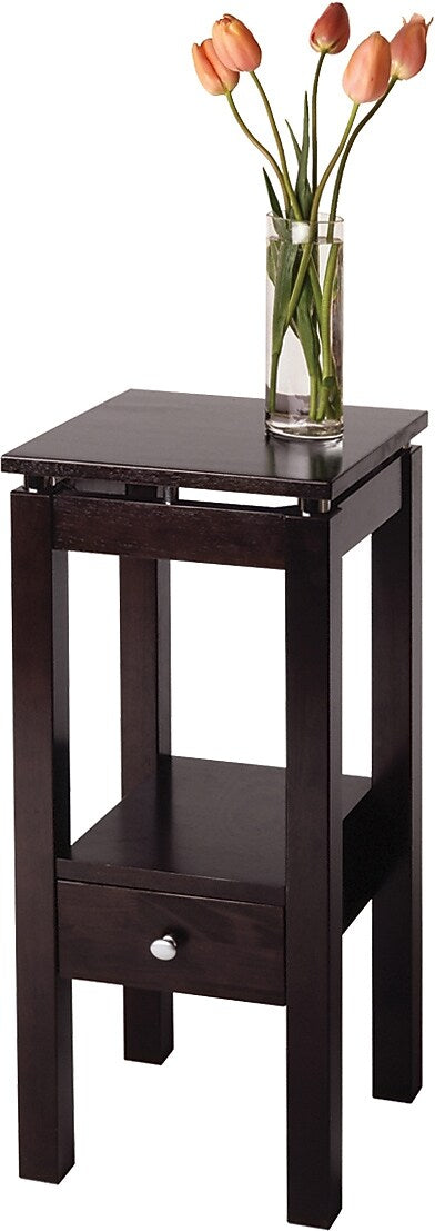 Winsome Linea 29.49" x 13.3" x 13.3" Composite Wood Phone Stand With Chrome Accent, Dark Brown (92714)