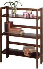 Winsome Solid/Composite Wood 3-Tier Wide Folding and Stackable Shelf, Antique Walnut