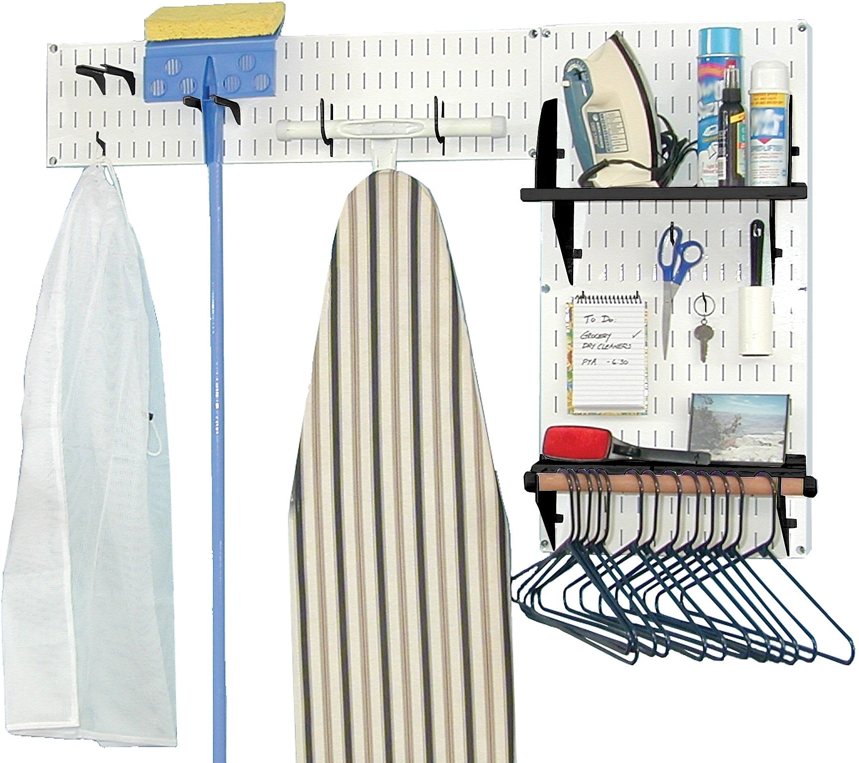 Wall Control Laundry Room & Pantry Organizer Storage Kit,  White Tool Board and Black Accessories (10-LAU-200 WB)