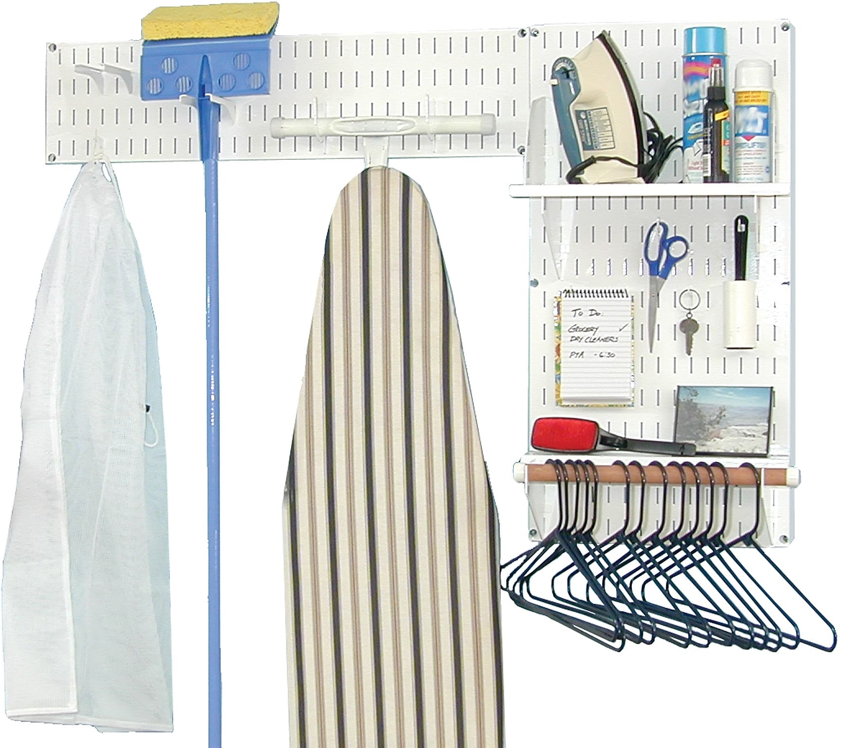 Wall Control Laundry Room & Pantry Organizer Storage Kit, White Tool Board and White Accessories (10-LAU-200 WW)