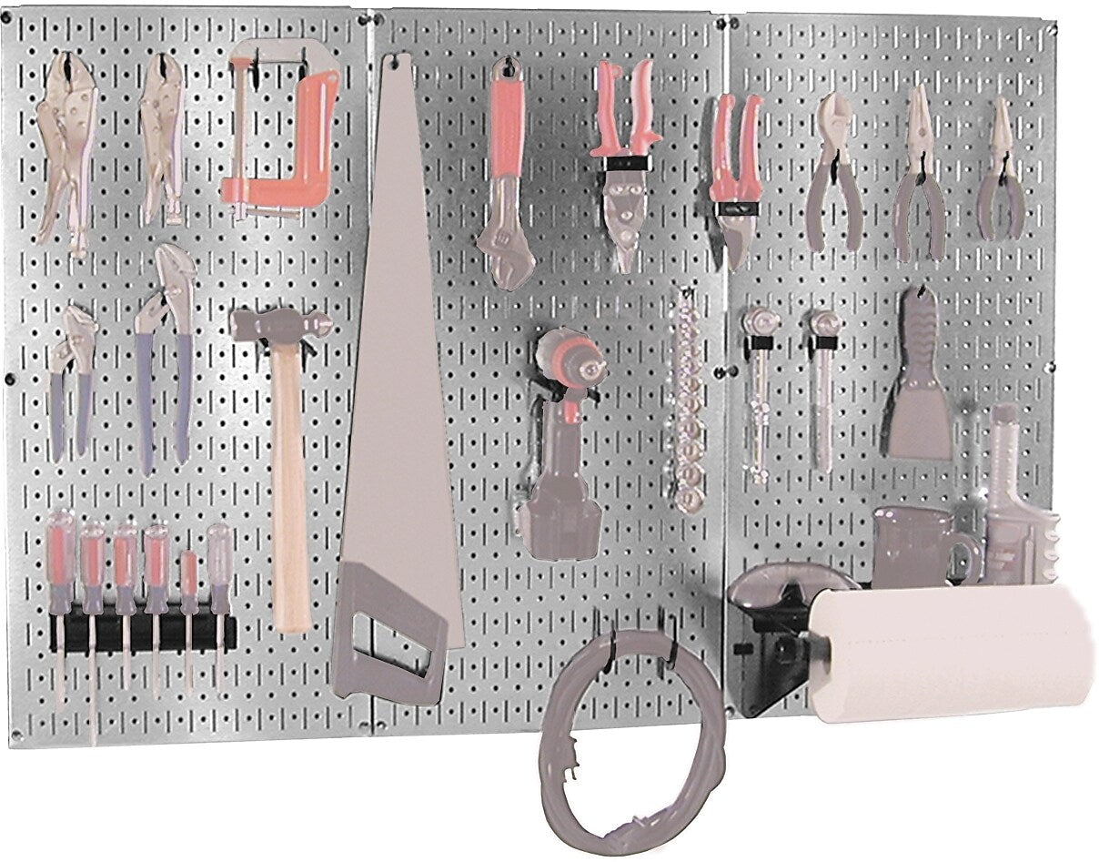 Wall Control 4' Metal Pegboard Basic Tool Organizer Kit, Galvanized Tool Board and Black Accessories