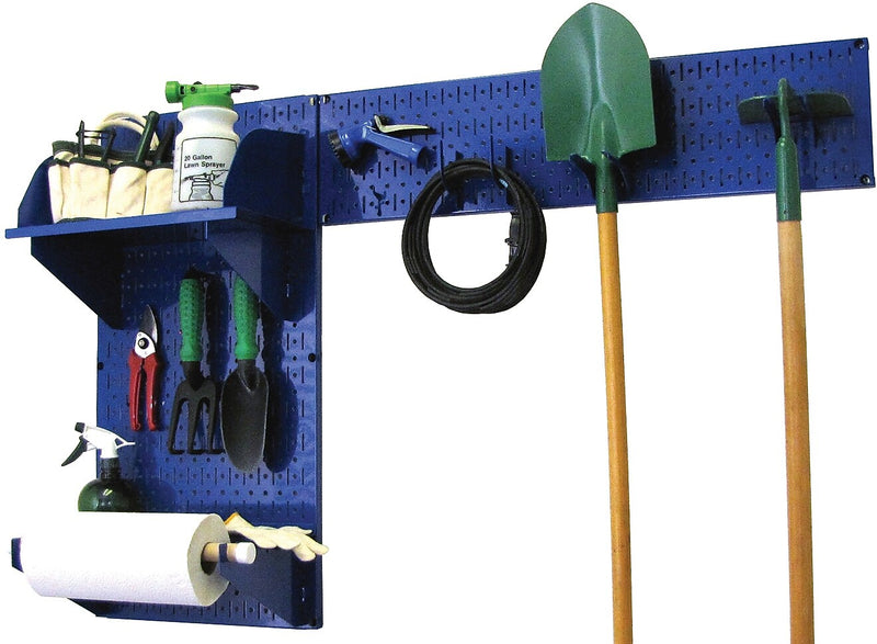 Wall Control Garden Tool Storage Organizer Pegboard Kit, Blue Tool Board and Blue Accessories