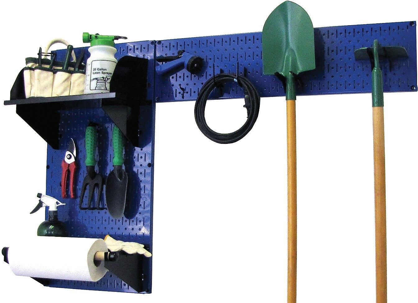 Wall Control Garden Tool Storage Organizer Pegboard Kit, Blue Tool Board and Black Accessories