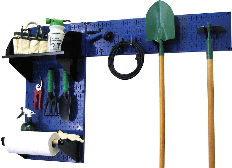 Wall Control Garden Tool Storage Organizer Pegboard Kit, Blue Tool Board and Black Accessories
