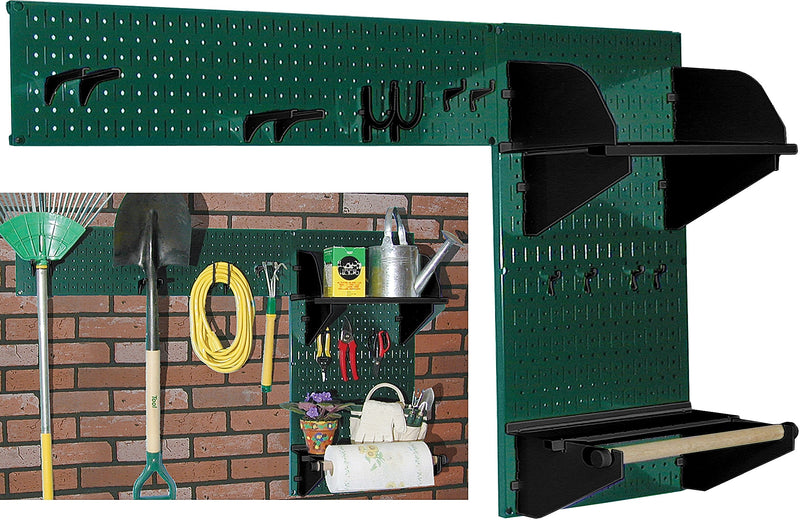 Wall Control Garden Tool Storage Organizer Pegboard Kit, Green Tool Board and Black Accessories