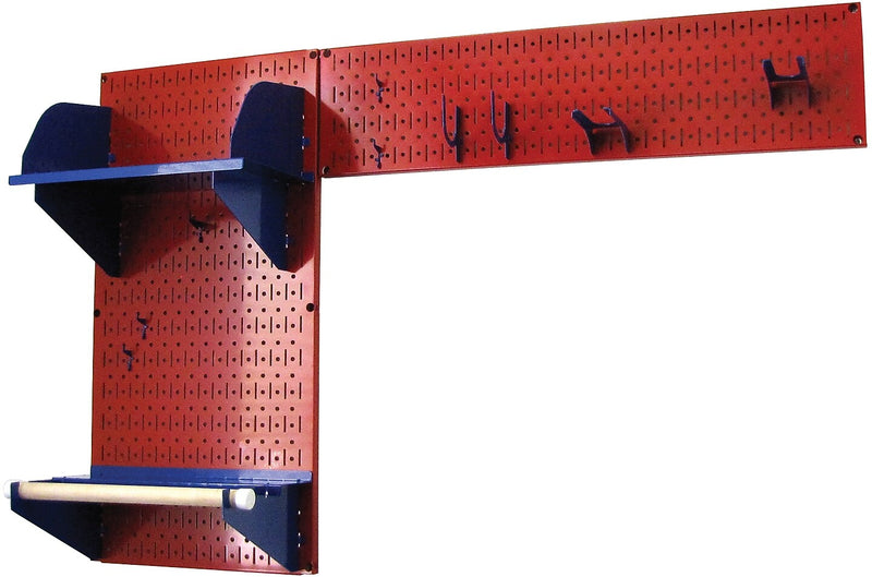 Wall Control Garden Tool Storage Organizer Pegboard Kit, Red Tool Board and Blue Accessories