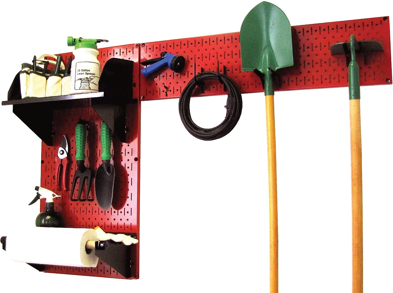 Wall Control Garden Tool Storage Organizer Pegboard Kit, Red Tool Board and Black Accessories