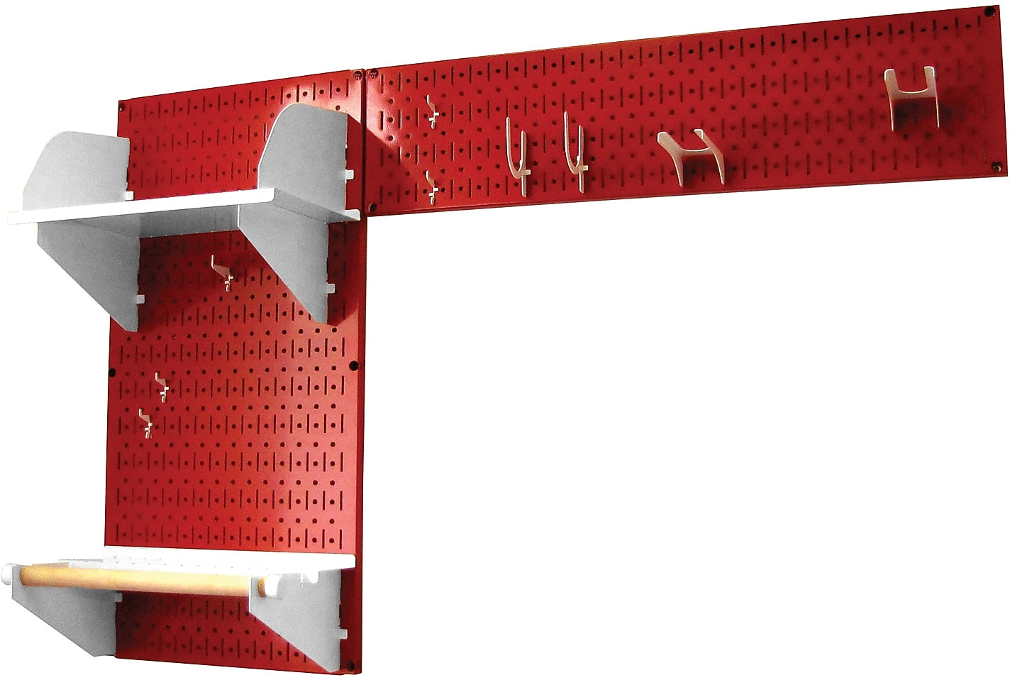 Wall Control Garden Tool Storage Organizer Pegboard Kit, Red Tool Board and White Accessories