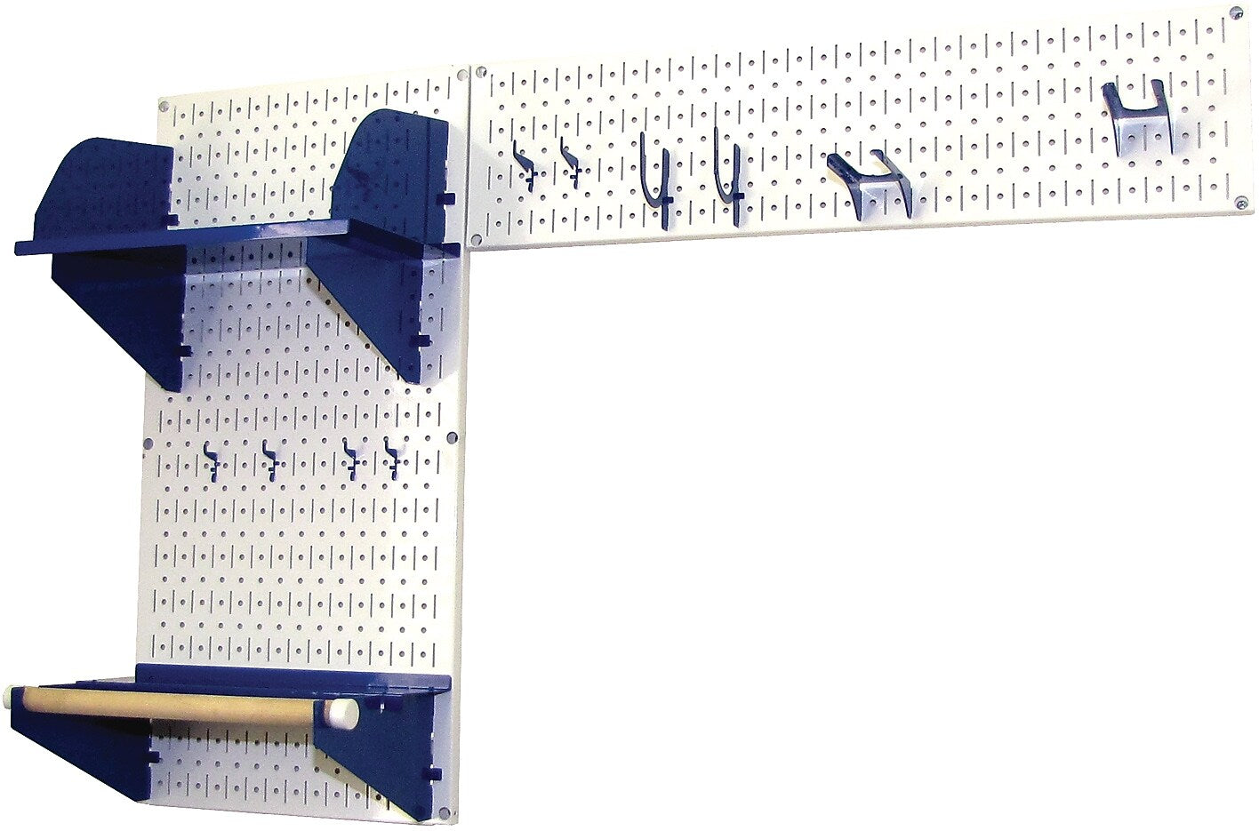 Wall Control Garden Tool Storage Organizer Pegboard Kit, White Tool Board and Blue Accessories