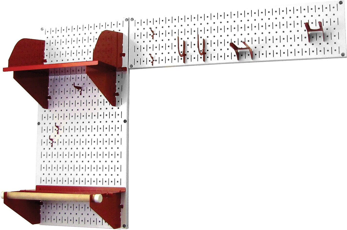 Wall Control Garden Tool Storage Organizer Pegboard Kit, White Tool Board and Red Accessories