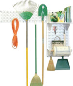 Wall Control Garden Tool Storage Organizer Pegboard Kit, White Tool Board and White Accessories