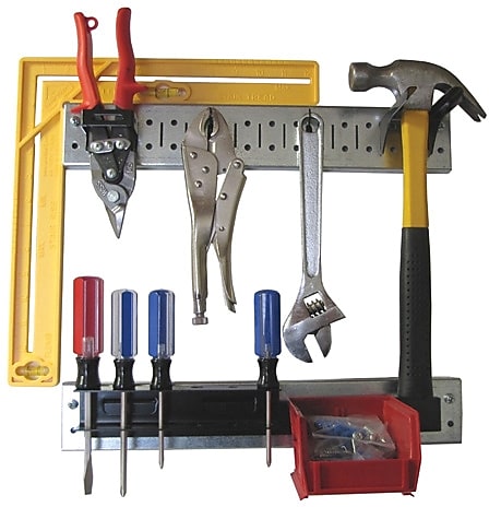 Wall Control Tool Rack Metal Pegboard Tool Strip Kit, Galvanized Strips and Black Accessories