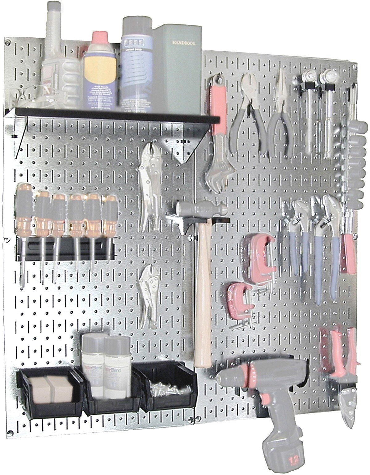 Wall Control Metal Pegboard Utility Tool Storage Kit, Galvanized Pegboard and Black Accessories