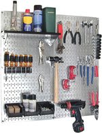Wall Control Metal Pegboard Utility Tool Storage Kit, Galvanized Pegboard and Black Accessories