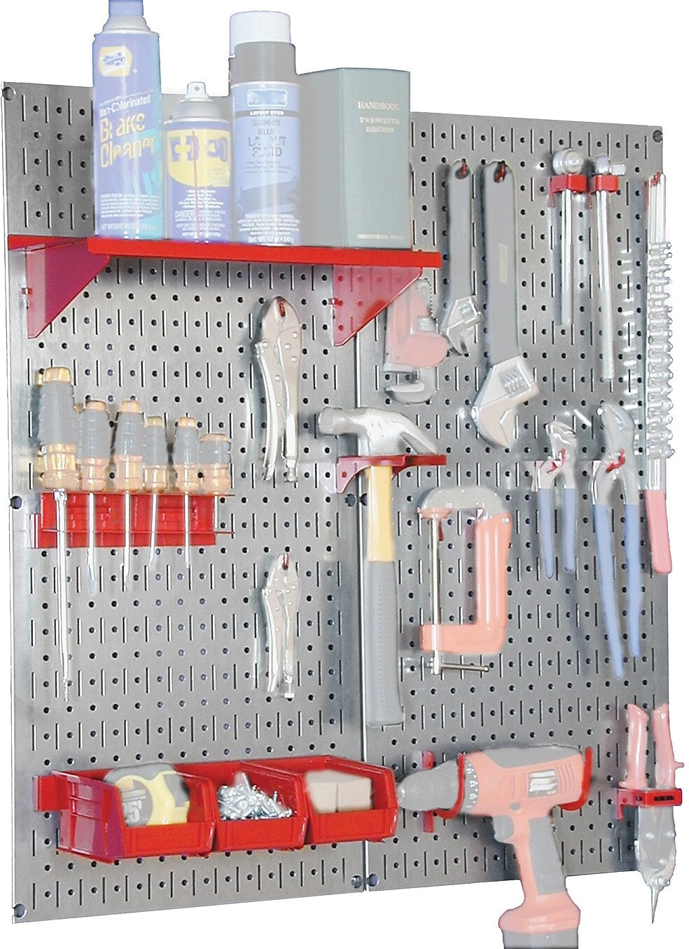 Wall Control Metal Pegboard Utility Tool Storage Kit, Galvanized Pegboard and Red Accessories
