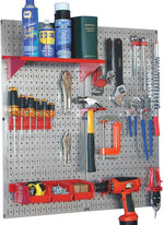 Wall Control Metal Pegboard Utility Tool Storage Kit, Galvanized Pegboard and Red Accessories