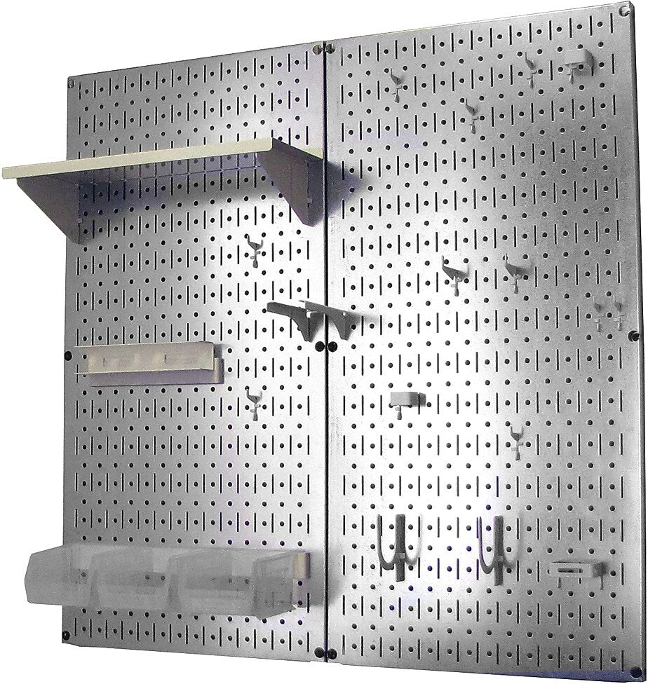 Wall Control Metal Pegboard Utility Tool Storage Kit, Galvanized Pegboard and White Accessories