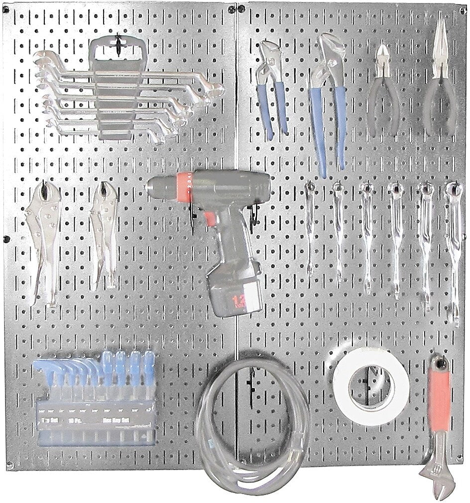 Wall Control Metal Pegboard Organizer Starter Kit, Galvanized Pegboard and Black Accessories