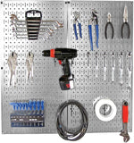 Wall Control Metal Pegboard Organizer Starter Kit, Galvanized Pegboard and Black Accessories