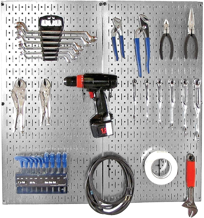 Wall Control Metal Pegboard Organizer Starter Kit, Galvanized Pegboard and Black Accessories