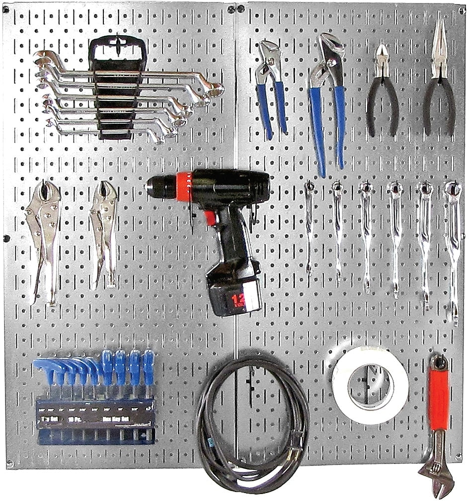 Wall Control Metal Pegboard Organizer Starter Kit, Galvanized Pegboard and Black Accessories