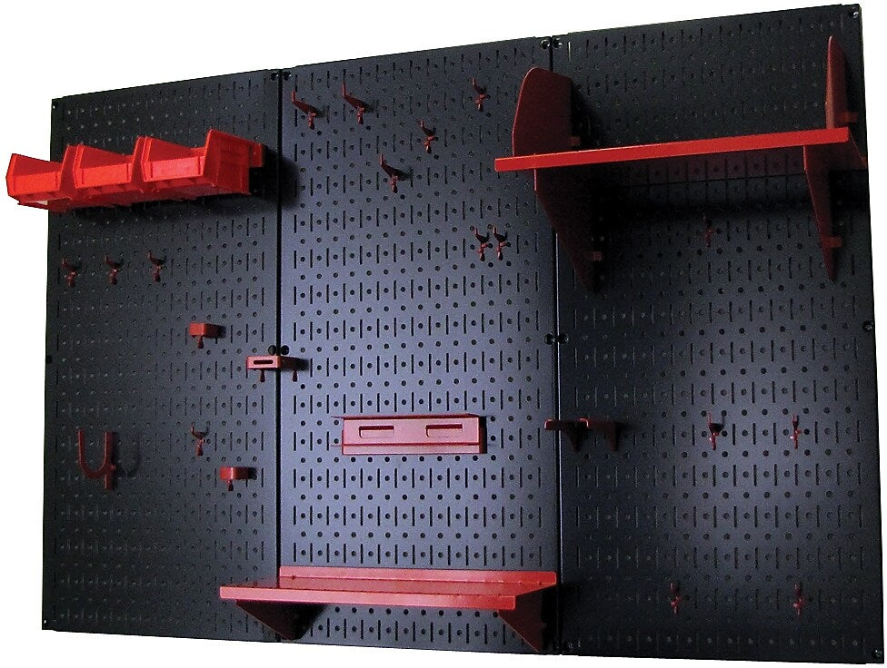Wall Control 4' Metal Pegboard Standard Workbench Kit, Black Tool Board and Red Accessories