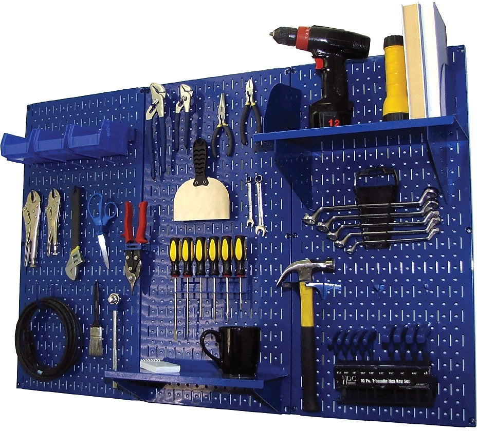 Wall Control 4' Metal Pegboard Standard Workbench Kit, Blue Tool Board and Blue Accessories