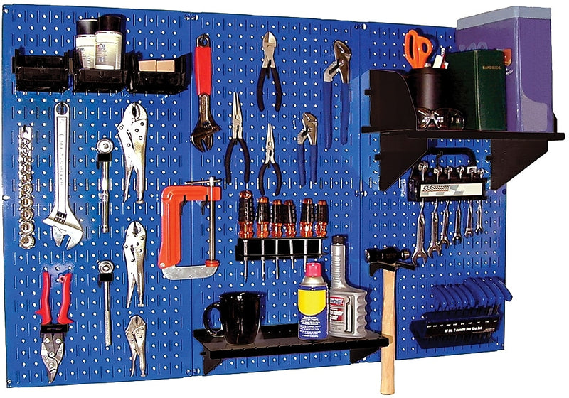 Wall Control 4' Metal Pegboard Standard Workbench Kit, Blue Tool Board and Black Accessories