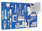 Wall Control 4' Metal Pegboard Standard Workbench Kit, Blue Tool Board and White Accessories