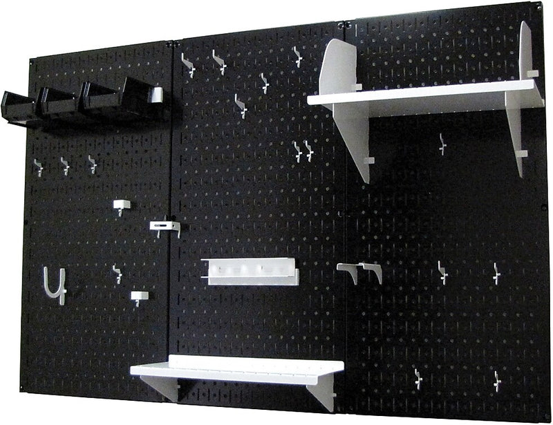 Wall Control 4' Metal Pegboard Standard Workbench Kit, Black Tool Board and White Accessories