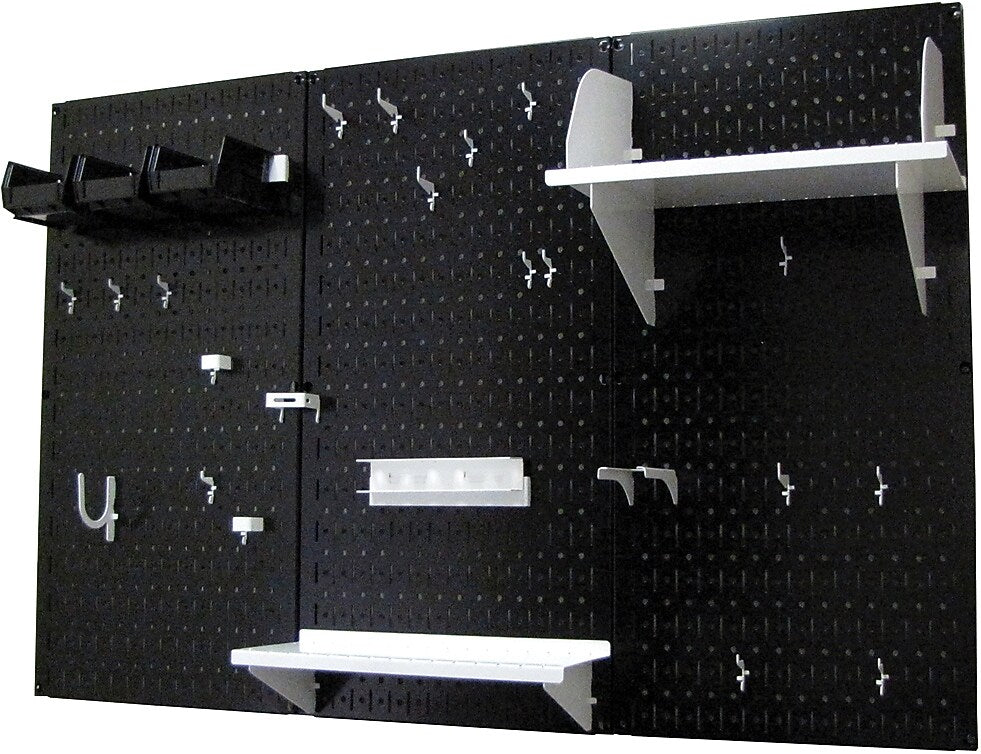 Wall Control 4' Metal Pegboard Standard Workbench Kit, Black Tool Board and White Accessories