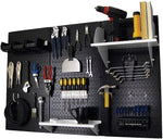 Wall Control 4' Metal Pegboard Standard Workbench Kit, Black Tool Board and White Accessories