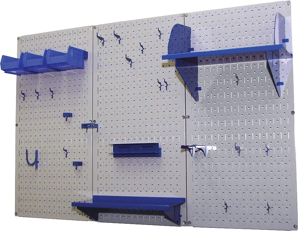 Wall Control 4' Metal Pegboard Standard Workbench Kit, Gray Tool Board and Blue Accessories