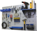 Wall Control 4' Metal Pegboard Standard Workbench Kit, Gray Tool Board and Blue Accessories