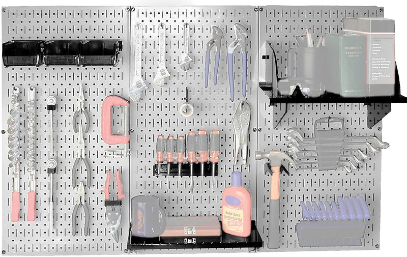 Wall Control 4' Metal Pegboard Standard Workbench Kit, Gray Tool Board and Black Accessories