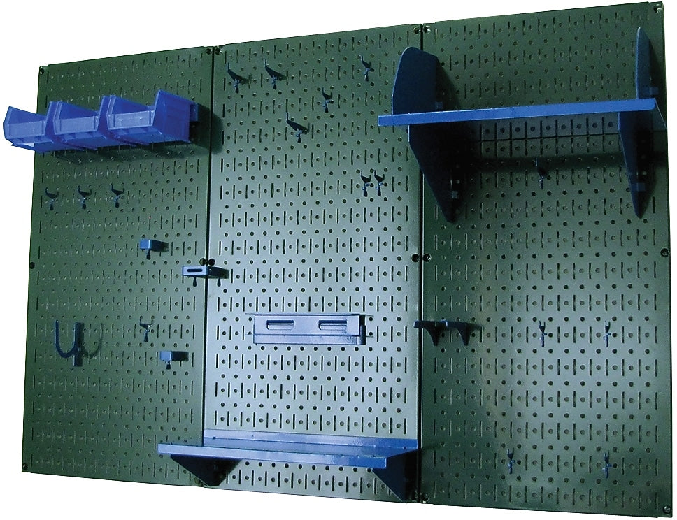 Wall Control 4' Metal Pegboard Standard Workbench Kit, Green Tool Board and Blue Accessories