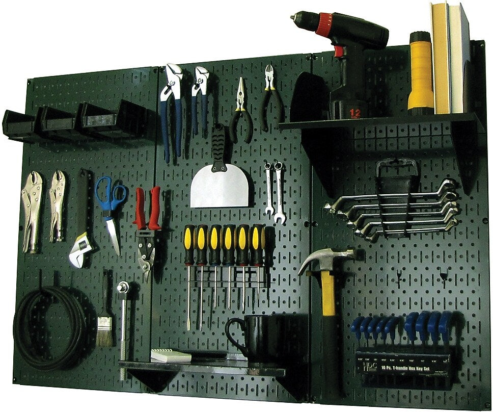 Wall Control 4' Metal Pegboard Standard Workbench Kit, Green Tool Board and Black Accessories