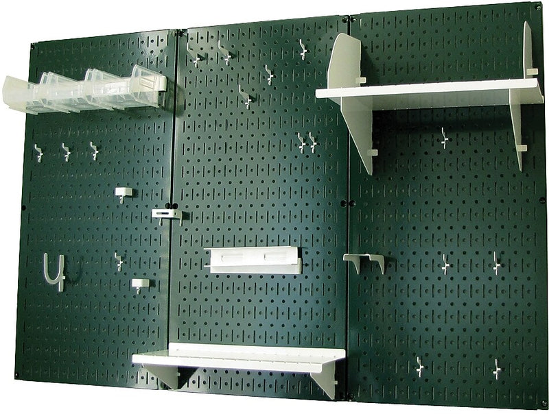 Wall Control 4' Metal Pegboard Standard Workbench Kit, Green Tool Board and White Accessories
