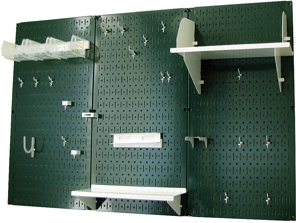 Wall Control 4' Metal Pegboard Standard Workbench Kit, Green Tool Board and White Accessories