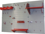 Wall Control 4' Metal Pegboard Standard Workbench Kit, Gray Tool Board and Red Accessories