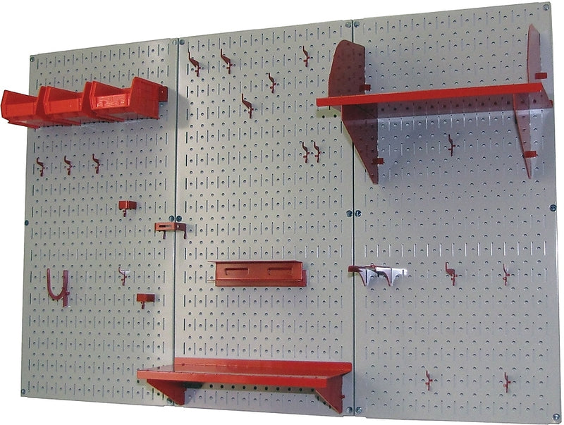 Wall Control 4' Metal Pegboard Standard Workbench Kit, Gray Tool Board and Red Accessories