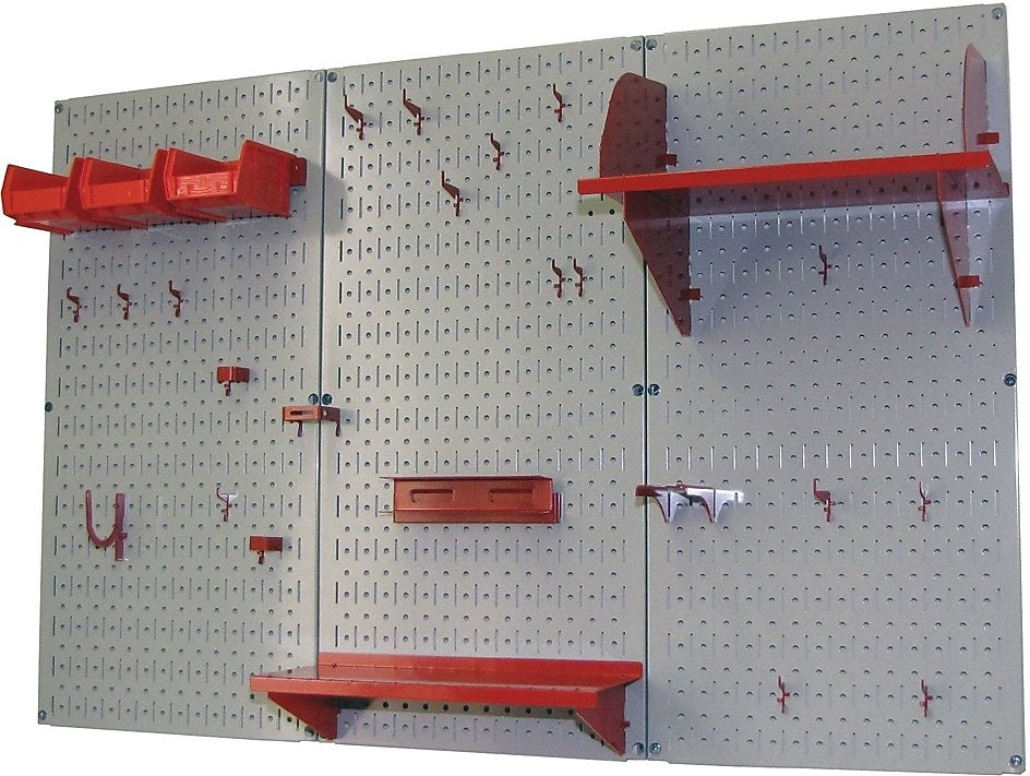 Wall Control 4' Metal Pegboard Standard Workbench Kit, Gray Tool Board and Red Accessories