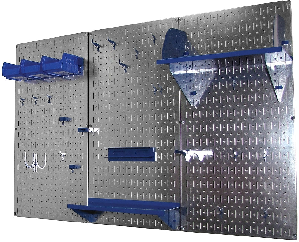 Wall Control 4' Metal Pegboard Standard Workbench Kit, Galvanized Tool Board and Blue Accessories
