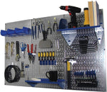 Wall Control 4' Metal Pegboard Standard Workbench Kit, Galvanized Tool Board and Blue Accessories