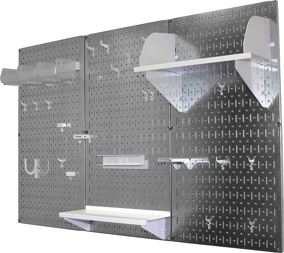 Wall Control 4' Metal Pegboard Standard Workbench Kit, Galvanized Tool Board and White Accessories