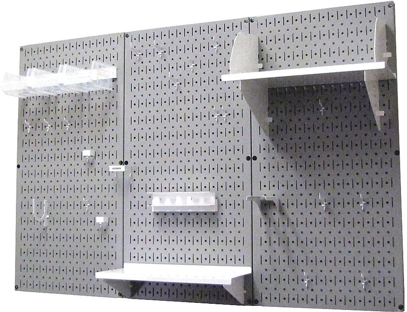 Wall Control 4' Metal Pegboard Standard Workbench Kit, Gray Tool Board and White Accessories